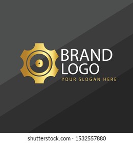 Gear machine logo multimedia concept with golden gradient