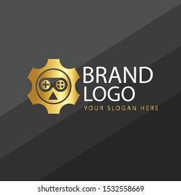 Gear machine logo multimedia concept with golden gradient