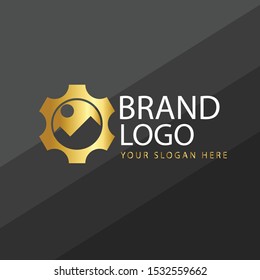 Gear machine logo multimedia concept with golden gradient