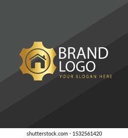 Gear machine logo multimedia concept with golden gradient