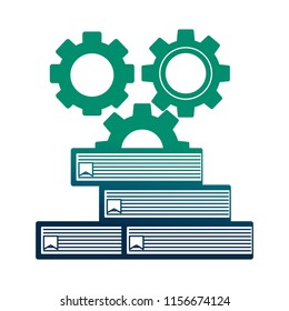 gear machine with pile books isolated icon