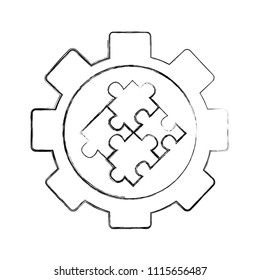 gear machine with puzzle pieces isolated icon