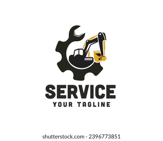 gear machine service excavator Logo design vector template illustration inspiration