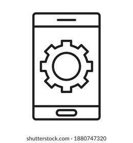 máquina de engranajes en el diseño de la ilustración vectorial del estilo de línea de smartphone