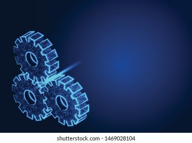 Gear Machinery , Abstract Low poly Designs, from line and dot wireframe, Vector Illustration