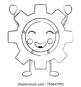 gear machinery piece cute kawaii cartoon