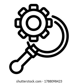 Icono de acceso remoto con amplificador de engranajes. Icono del vector de acceso remoto del ampliador de engranajes de contorno para diseño web aislado en fondo blanco
