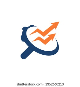 Gear Magnifying Glass of Marketing Financial Symbol