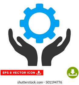 Gear Maintenance Hands EPS vector icon. Illustration style is flat iconic bicolor blue and gray symbol on white background.