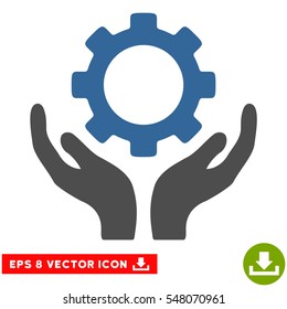 Gear Maintenance Hands EPS vector pictogram. Illustration style is flat iconic bicolor cobalt and gray symbol on white background.