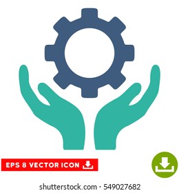 Gear Maintenance Hands EPS vector pictogram. Illustration style is flat iconic bicolor cobalt and cyan symbol on white background.