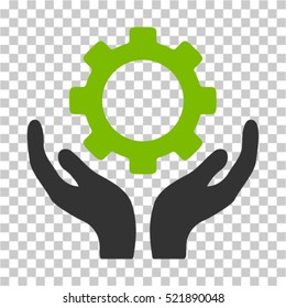 Gear Maintenance Hands icon. Vector pictogram style is a flat bicolor symbol, eco green and gray colors, chess transparent background. Designed for software and web interface toolbars and menus.