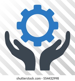 Gear Maintenance Hands vector icon. Illustration style is flat iconic bicolor smooth blue symbol on a hatch transparent background.