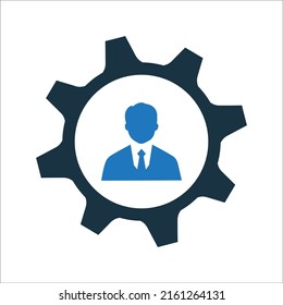 Gear, man, business, setting icon. Vector design isolated on a white background.