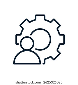 Gear, man. Management concept. Vector linear icon isolated on white background.