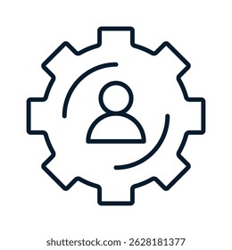 Gear, hombre. Icono lineal de Vector aislado sobre fondo blanco.