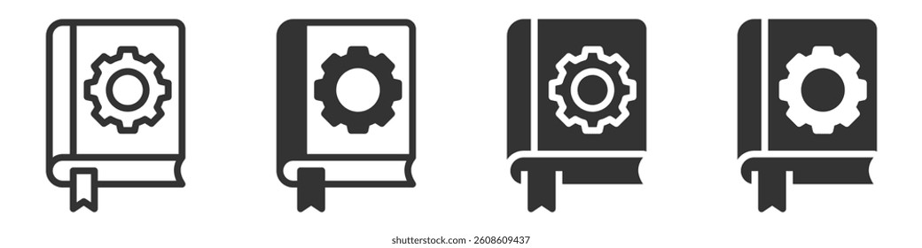 Gear manual or instruction book vector icon for settings.