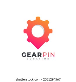 Gear Map Point Location Logo Template Design Vector