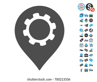 Gear Marker gray pictograph with free bonus icon set. Vector illustration style is flat iconic symbols.