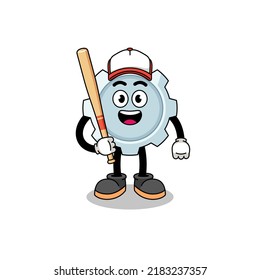 gear mascot cartoon as a baseball player , character design