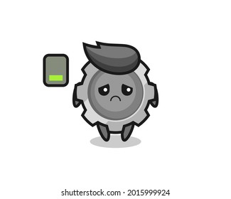 gear mascot character doing a tired gesture , cute style design for t shirt, sticker, logo element