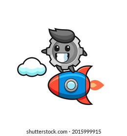 gear mascot character riding a rocket , cute style design for t shirt, sticker, logo element