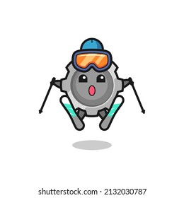 gear mascot character as a ski player , cute style design for t shirt, sticker, logo element