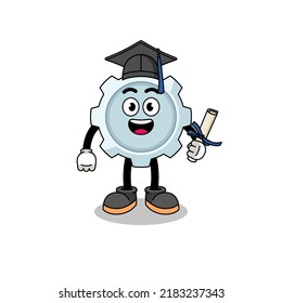 gear mascot with graduation pose , character design