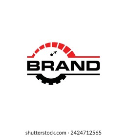 Logotipo del velocímetro mecánico del engranaje, logotipo para su marca, diseño, y etc