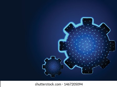 Gear, Mechanical technology machine engineering, Abstract Low poly Designs, from line and dot wireframe, Vector Illustration
