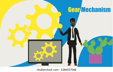 Gear mechanical vector illustration concept, people solved the problem with teamwork, can be used for, landing page, template, ui, web, mobile app, poster, banner, flyer.