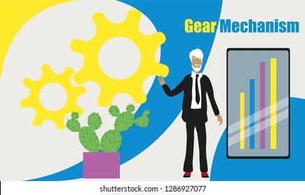 Gear mechanical vector illustration concept, people solved the problem with teamwork, can be used for, landing page, template, ui, web, mobile app, poster, banner, flyer.