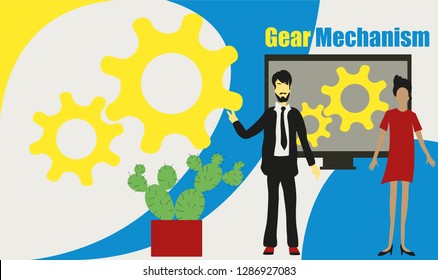 Gear mechanical vector illustration concept, people solved the problem with teamwork, can be used for, landing page, template, ui, web, mobile app, poster, banner, flyer.