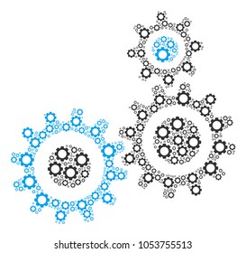 Gear Mechanism composition of cogs. Vector cogwheel elements are combined into gear mechanism collage.