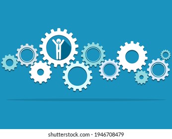 Gear mechanism to control the system by man. Vector illustration.