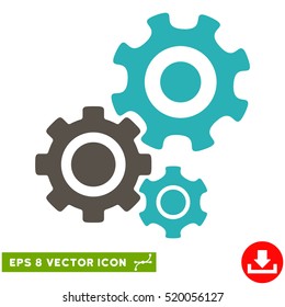 Gear Mechanism EPS vector icon. Illustration style is flat iconic bicolor grey and cyan symbol on white background.