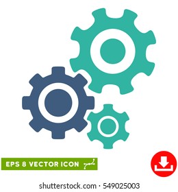 Gear Mechanism EPS vector icon. Illustration style is flat iconic bicolor cobalt and cyan symbol on white background.