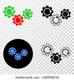Gear mechanism EPS vector pictograph with contour, black and colored versions. Illustration style is flat iconic symbol on chess transparent background.