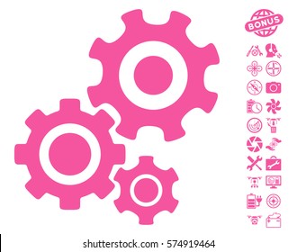 Gear Mechanism icon with bonus aircopter service design elements. Vector illustration style is flat iconic symbols on white background.