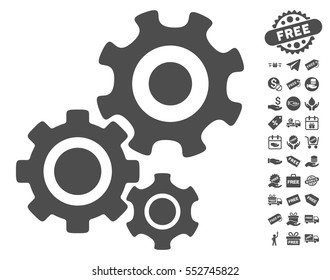 Gear Mechanism icon with free bonus clip art. Vector illustration style is flat iconic symbols, gray color, white background.