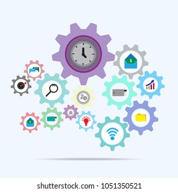 Gear mechanism with icon inside. Vector illustration style.
