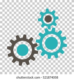 Gear Mechanism icon. Vector pictogram style is a flat bicolor symbol, grey and cyan colors, chess transparent background. Designed for software and web interface toolbars and menus.