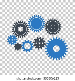 Gear Mechanism icon. Vector pictogram style is a flat bicolor symbol, smooth blue colors, chess transparent background. Designed for software and web interface toolbars and menus.