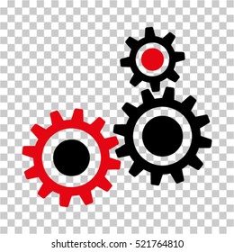 Gear Mechanism icon. Vector pictograph style is a flat bicolor symbol, intensive red and black colors, chess transparent background. Designed for software and web interface toolbars and menus.