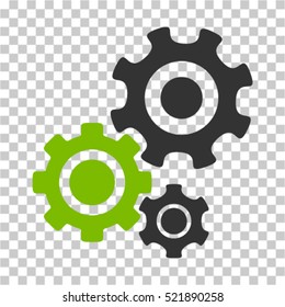 Gear Mechanism icon. Vector pictograph style is a flat bicolor symbol, eco green and gray colors, chess transparent background. Designed for software and web interface toolbars and menus.