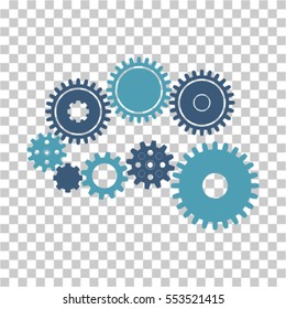 Gear Mechanism icon. Vector pictograph style is a flat bicolor symbol, cyan and blue colors, chess transparent background. Designed for software and web interface toolbars and menus.
