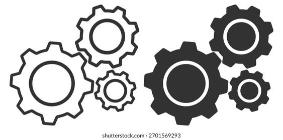 Definição dos ícones do mecanismo de engrenagens. Símbolos de configuração de engenharia e sistema em fundo transparente