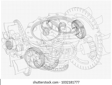 gear mechanism on white background, vector image