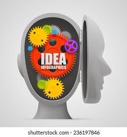 The gear mechanism in the open head. Vector illustration