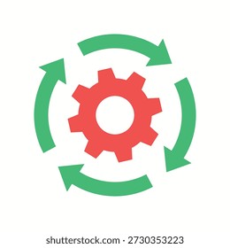 Mecanismo de engrenagem, processo, ciclo, rotação, fluxo de trabalho, sistema, setas circulares